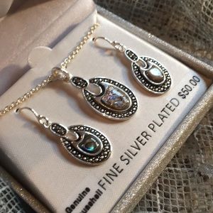 New pauashell silver plated necklace &earrings set